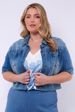 spijkerjas met parels medium blue denim