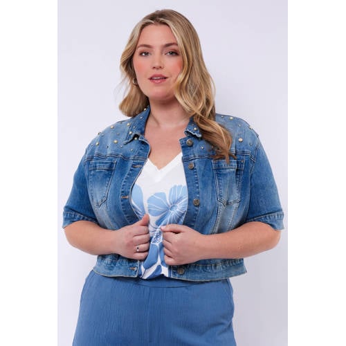 Exxcellent spijkerjas met parels medium blue denim afbeelding