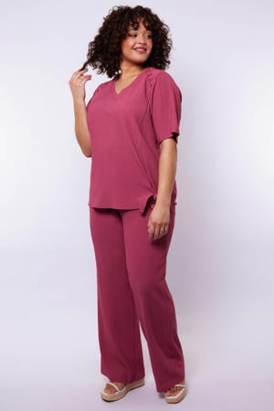 wide leg high waist casual broek roze