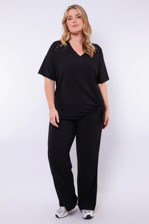 wide leg high waist casual broek zwart