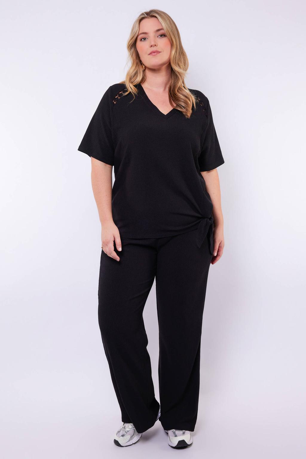 Zwarte dames Exxcellent wide leg high waist casual broek met effen