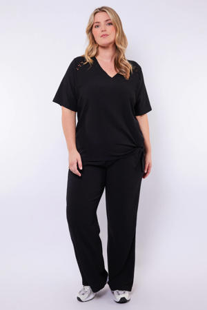 wide leg high waist casual broek zwart