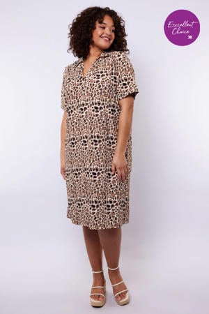 midi jurk met dierenprint bruin