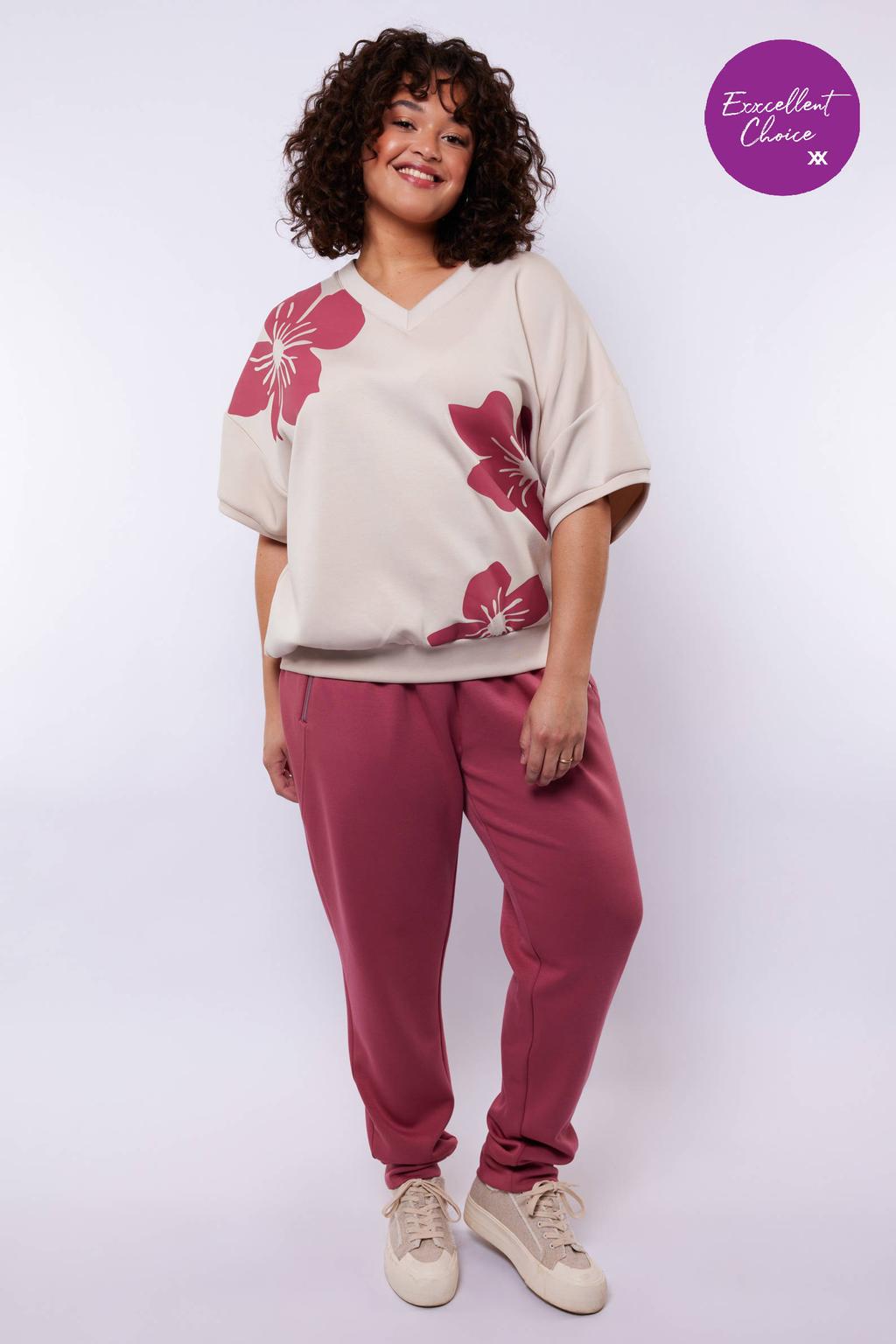 Roze dames Exxcellent regular waist joggingbroek van polyester met elastische tailleband met koord en effen