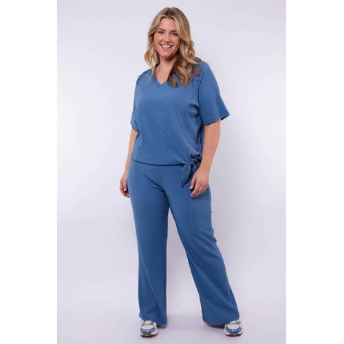 Exxcellent wide leg high waist casual broek blauw afbeelding