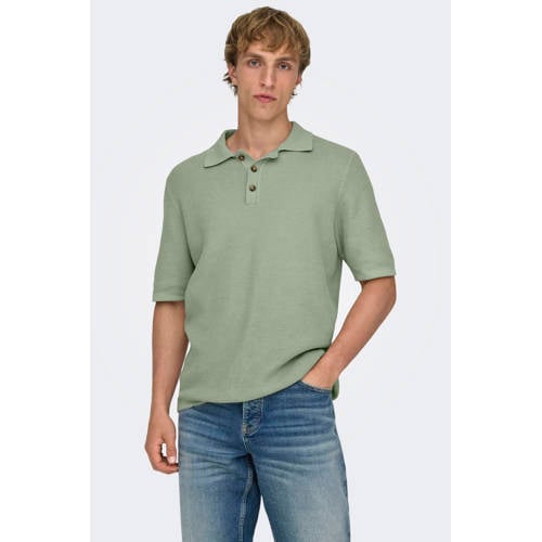 ONLY & SONS regular polo gebreid groen afbeelding