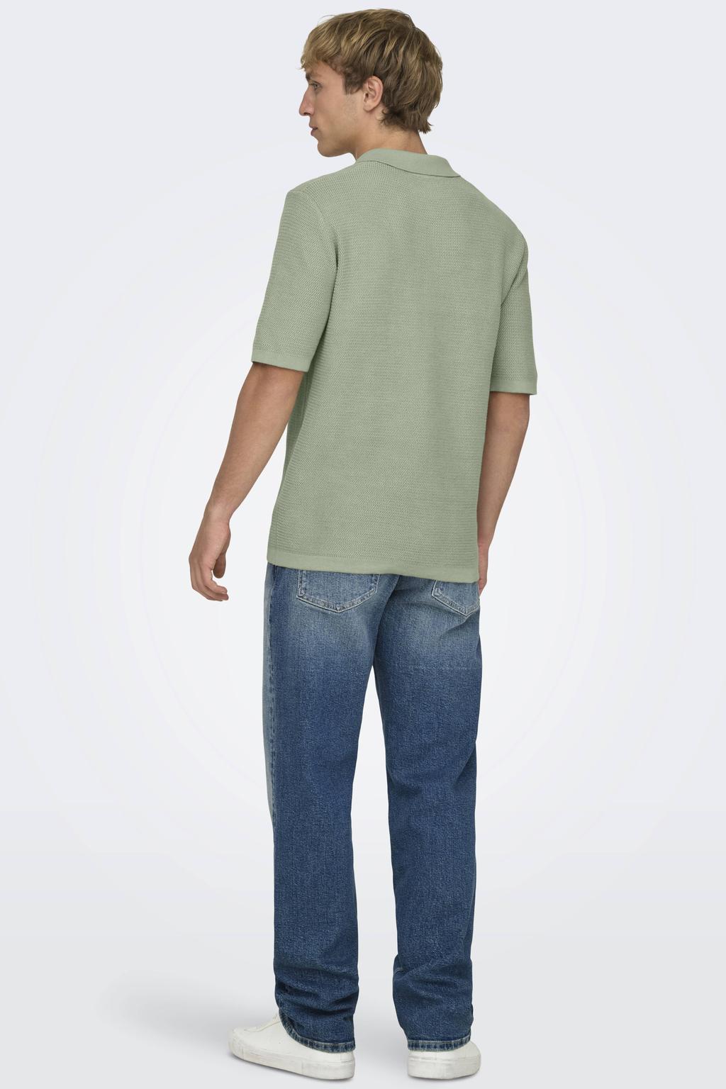 Groene heren ONLY & SONS regular polo gebreid van katoen met effen, korte mouwen en knoopsluiting