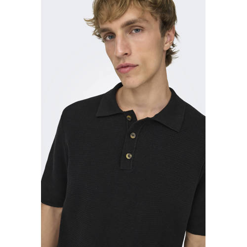 ONLY & SONS regular polo gebreid zwart afbeelding