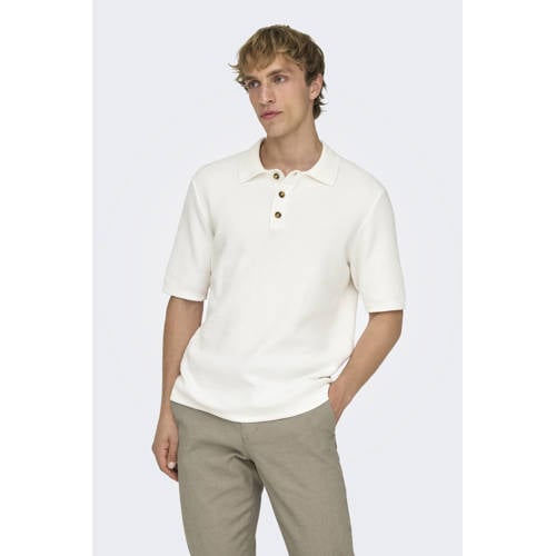 ONLY & SONS regular polo gebreid wit afbeelding