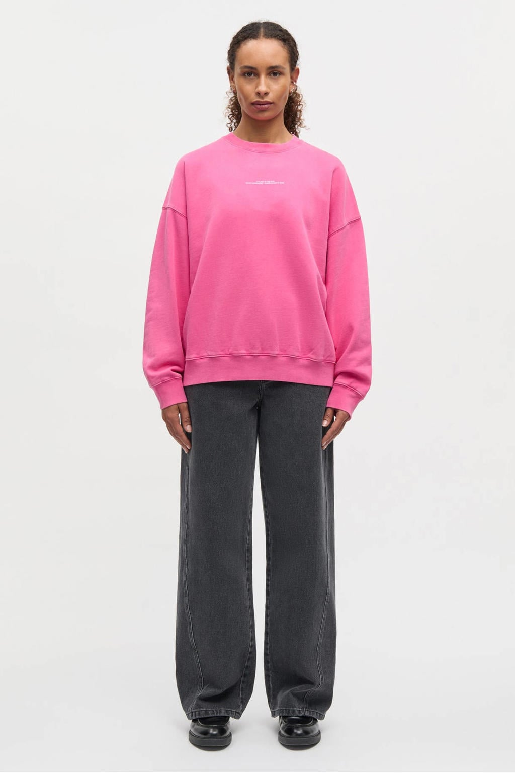 Roze dames MADS NØRGAARD COPENHAGEN sweater van katoen met backprint, lange mouwen en ronde hals