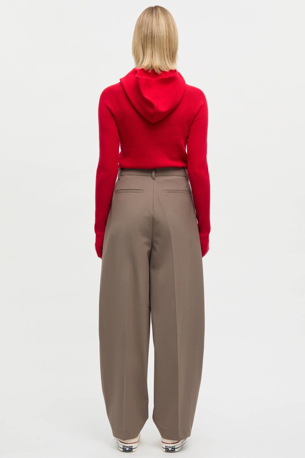 Lichtbruine dames MADS NØRGAARD COPENHAGEN high waist broek van polyester met loose fit, haaksluiting en bladprint