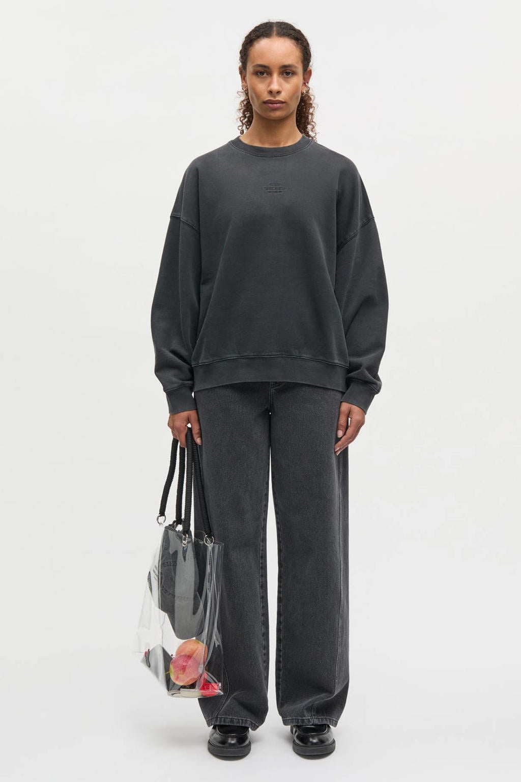 Zwarte dames MADS NØRGAARD COPENHAGEN sweater van katoen met backprint, lange mouwen en ronde hals