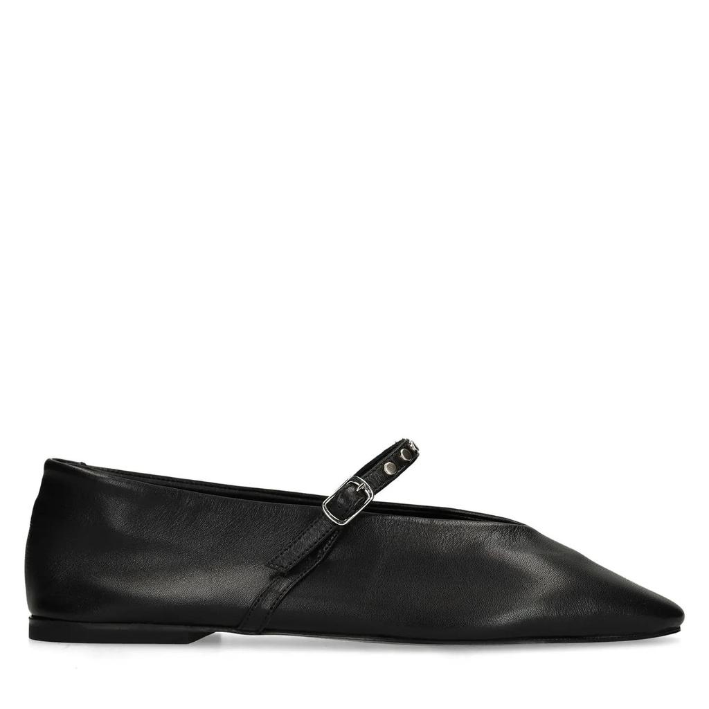 Zwarte dames Sacha leren loafers met gesp