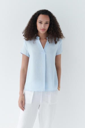 blousetop met linnen lichtblauw