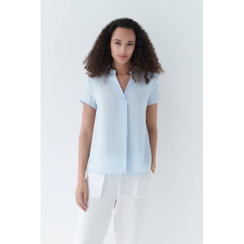Caroll blousetop met linnen lichtblauw afbeelding