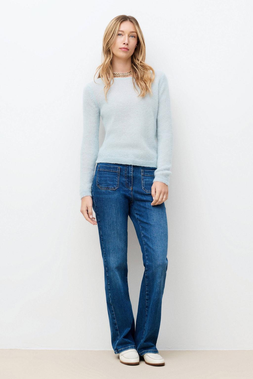 Lichtblauwe dames Caroll pullover met effen, lange mouwen en boothals