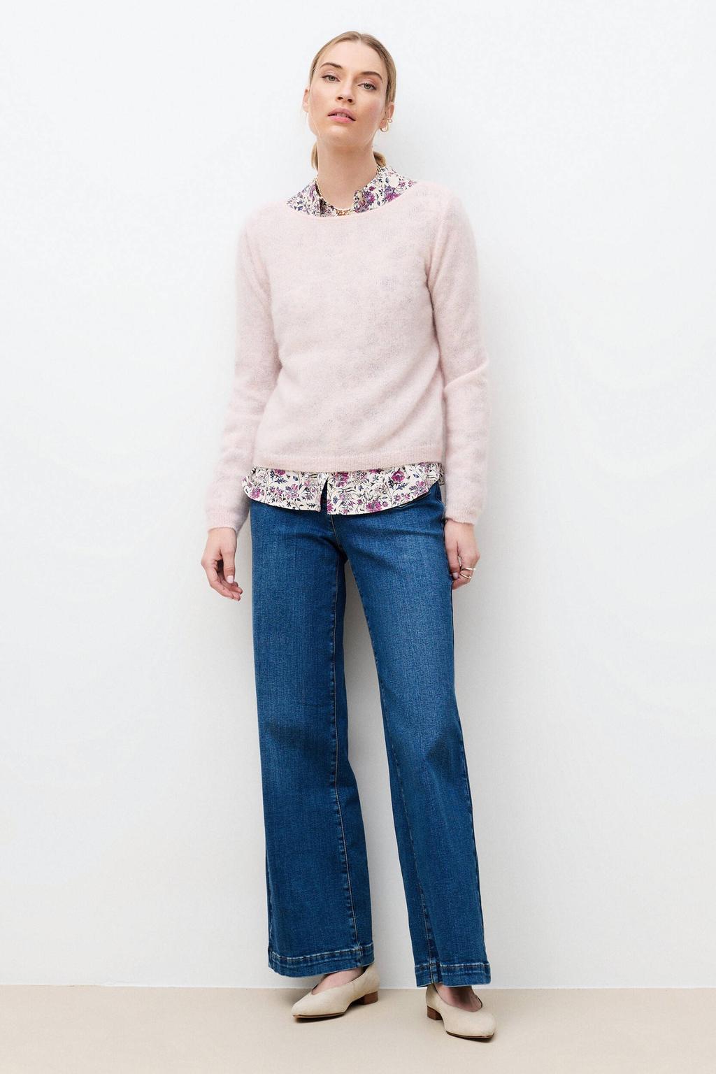 Lichtroze dames Caroll pullover met effen, lange mouwen en boothals