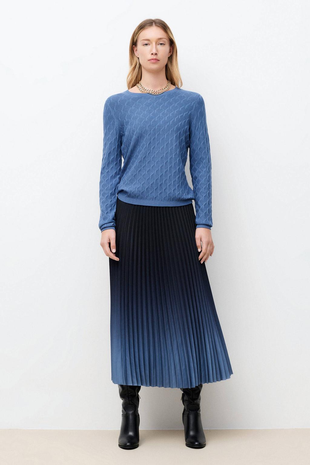 Blauwe dames Caroll pullover van viscose met effen, lange mouwen, ronde hals en ingebreid patroon