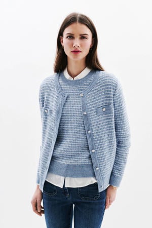 gestreepte gebreid vest met wol lichtblauw met lurex