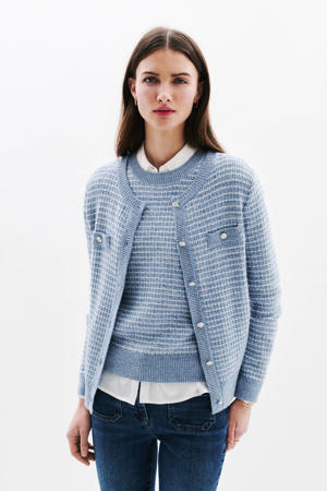 gestreepte gebreid vest met wol lichtblauw met lurex