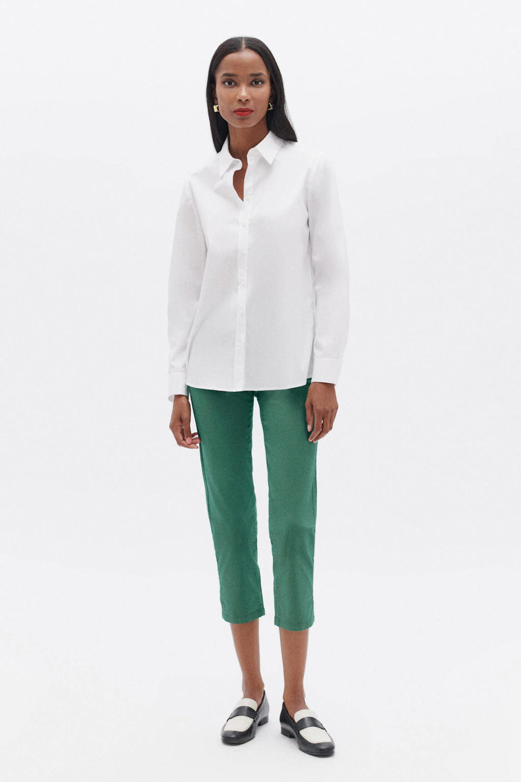 Witte dames Caroll blouse van katoen met effen, lange mouwen, klassieke kraag en knoopsluiting