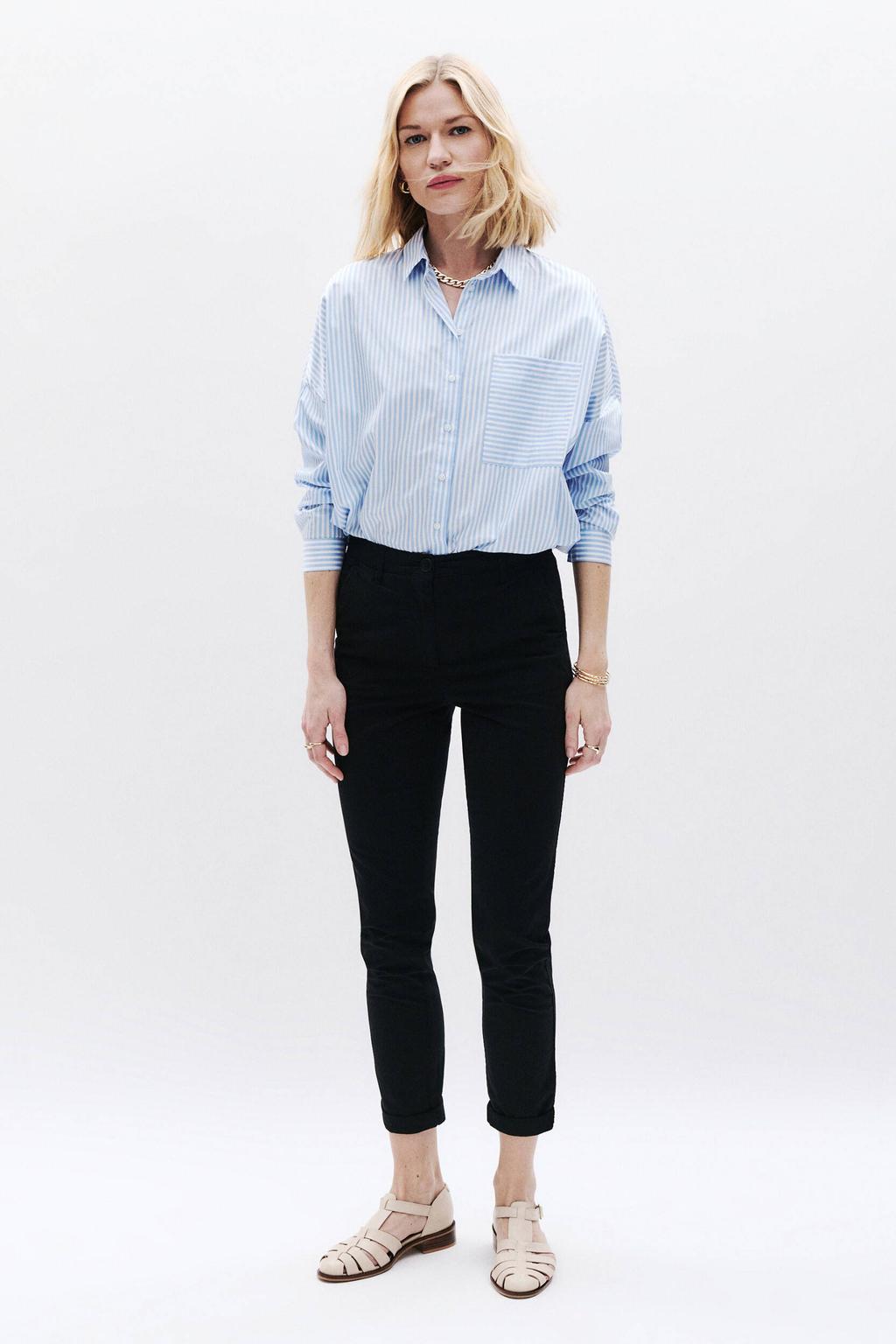 Zwarte dames Caroll straight regular waist chino van katoen met rits- en knoopsluiting en effen