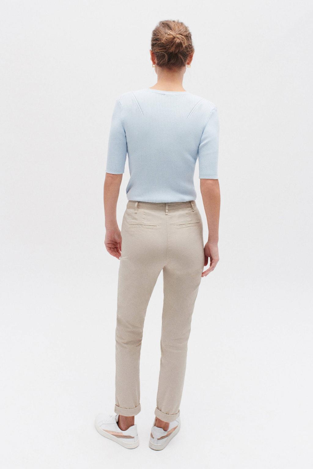 Beige dames Caroll straight regular waist chino van katoen met rits- en knoopsluiting en effen