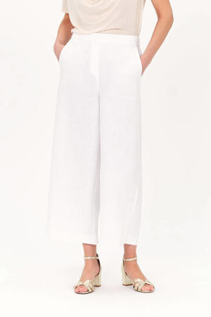 wide leg high waist casual broek met linnen wit