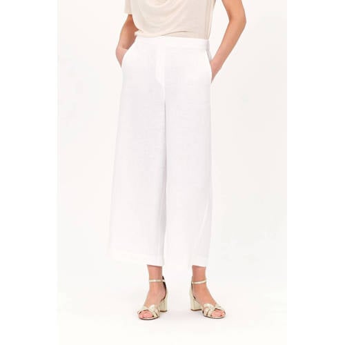 Caroll wide leg high waist casual broek met linnen wit afbeelding
