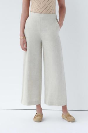 wide leg high waist casual broek met linnen zand