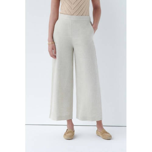 Caroll wide leg high waist casual broek met linnen zand afbeelding