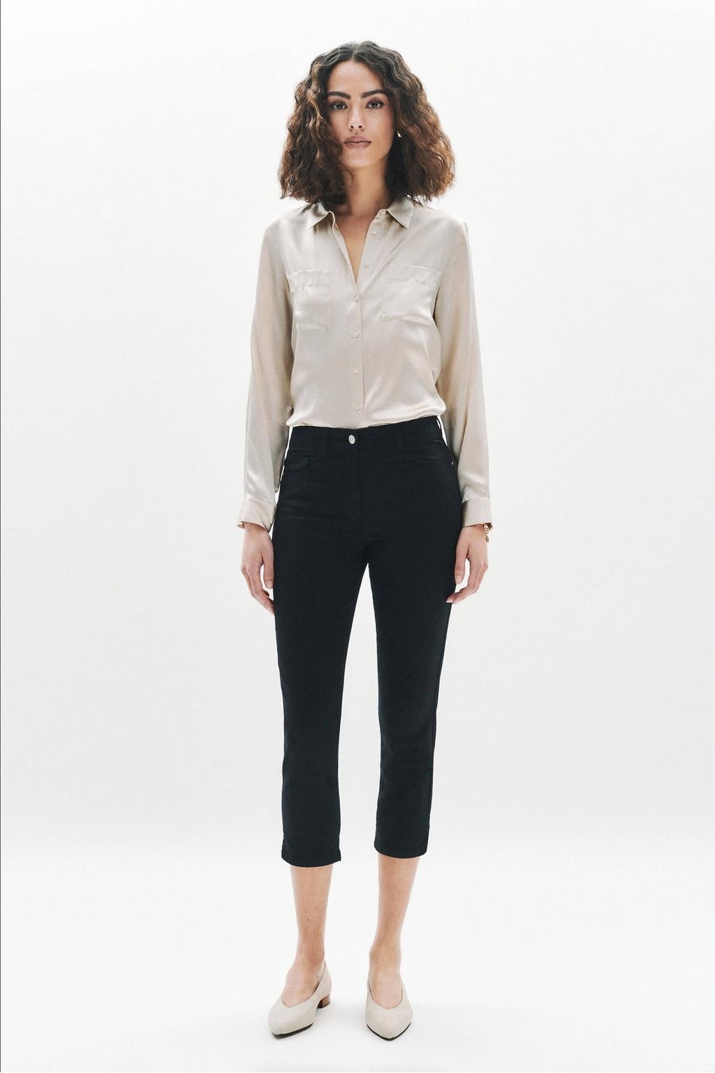 Zwarte dames Caroll slim regular waist cropped broek van katoen met effen