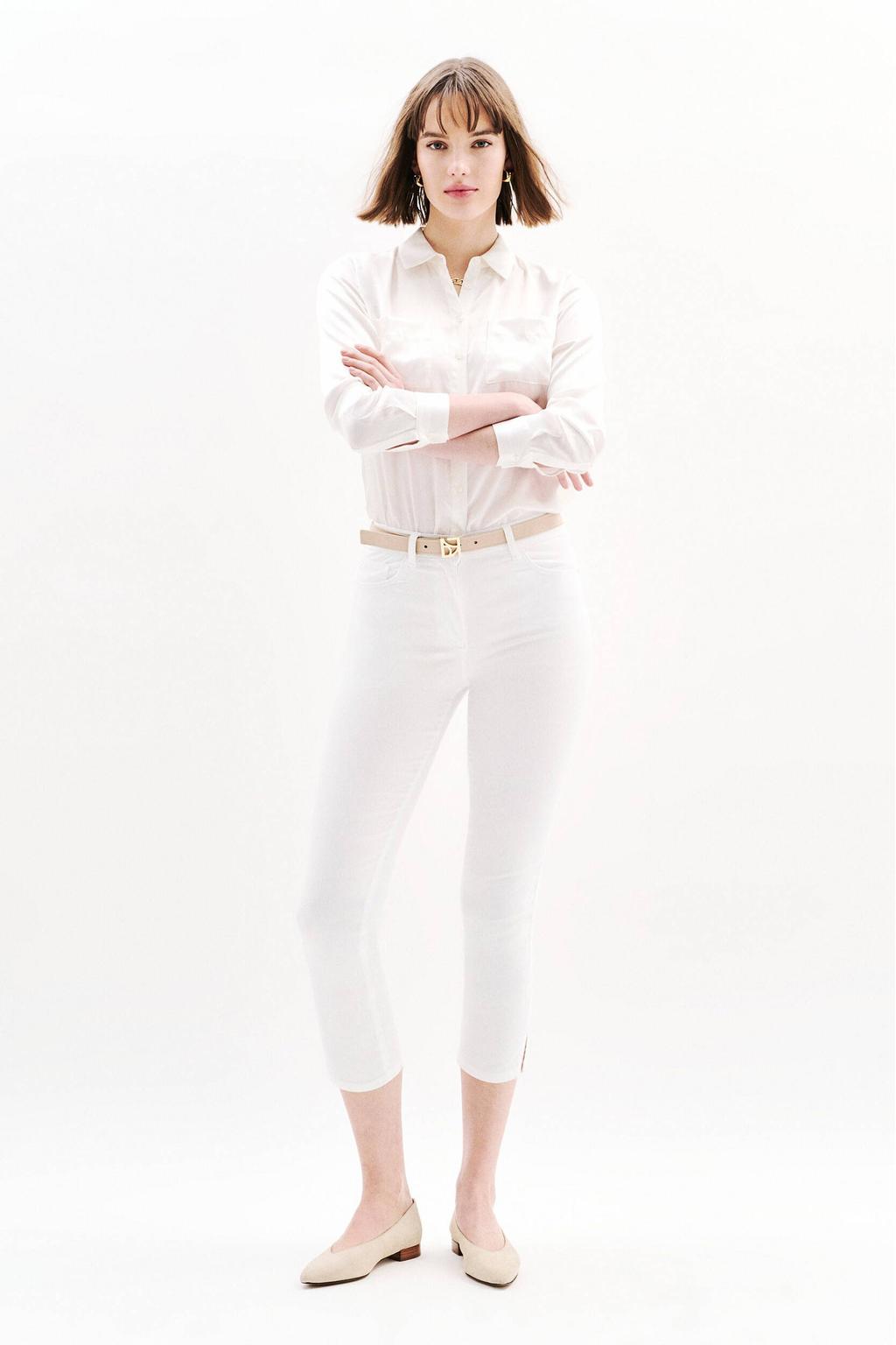 Witte dames Caroll slim regular waist cropped broek van katoen met effen