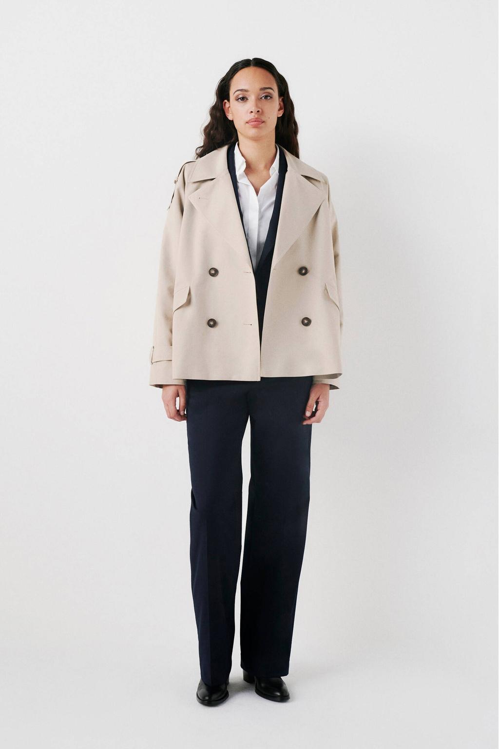 Beige dames Caroll trenchcoat van katoen met effen, lange mouwen, reverskraag en double breasted sluiting