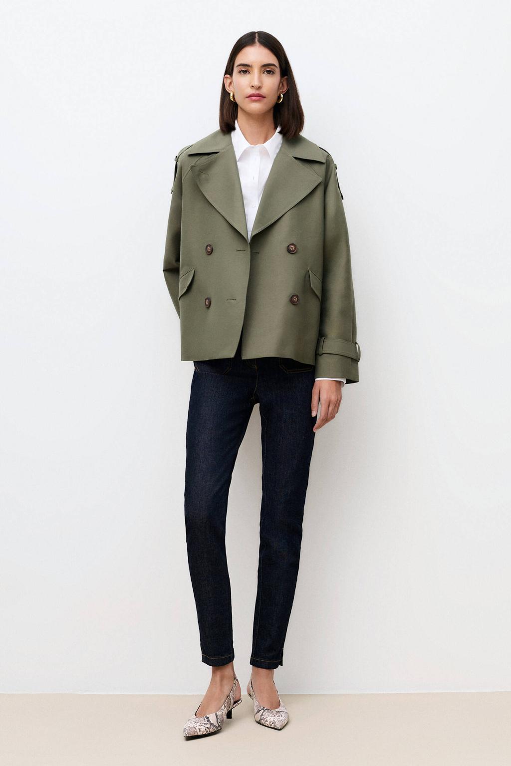 Kakikleurige dames Caroll trenchcoat van katoen met effen, lange mouwen, reverskraag en double breasted sluiting