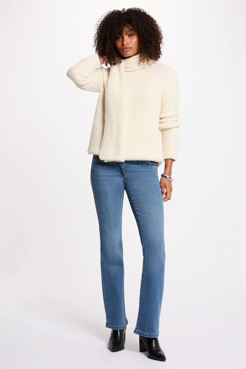 Medium blue denim dames Morgan bootcut jeans van denim met regular waist, rits- en knoopsluiting en effen