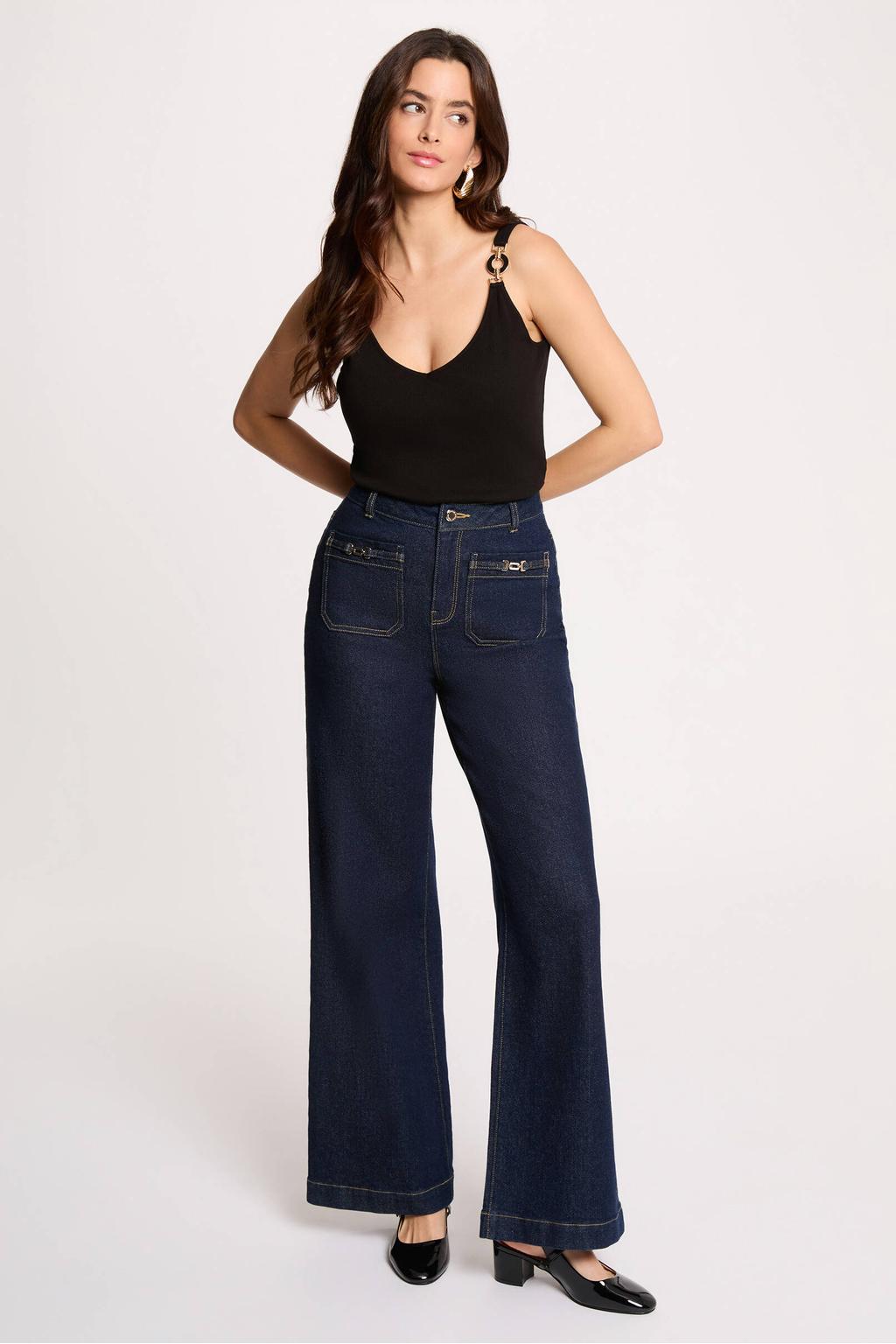 Zwarte dames Morgan mouwloze top van viscose met effen, V-hals en sierbandjes