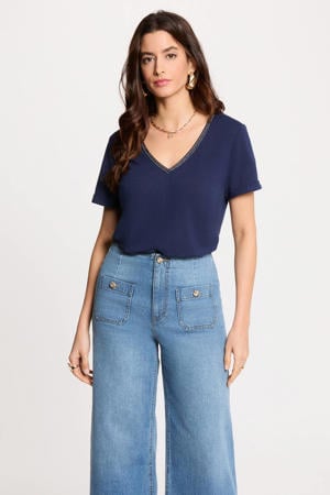 top met linnen marineblauw