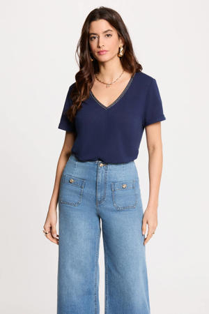 top met linnen marineblauw