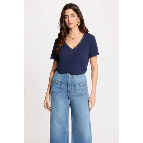 Morgan top met linnen marineblauw afbeelding