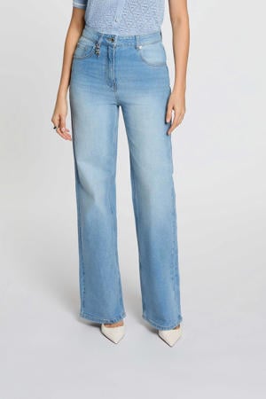high waist wide leg jeans medium blue denim
