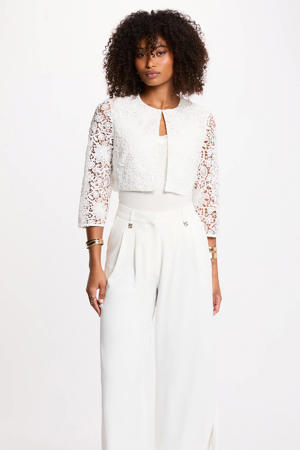 gebloemde cropped blazer wit