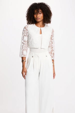 gebloemde cropped blazer wit