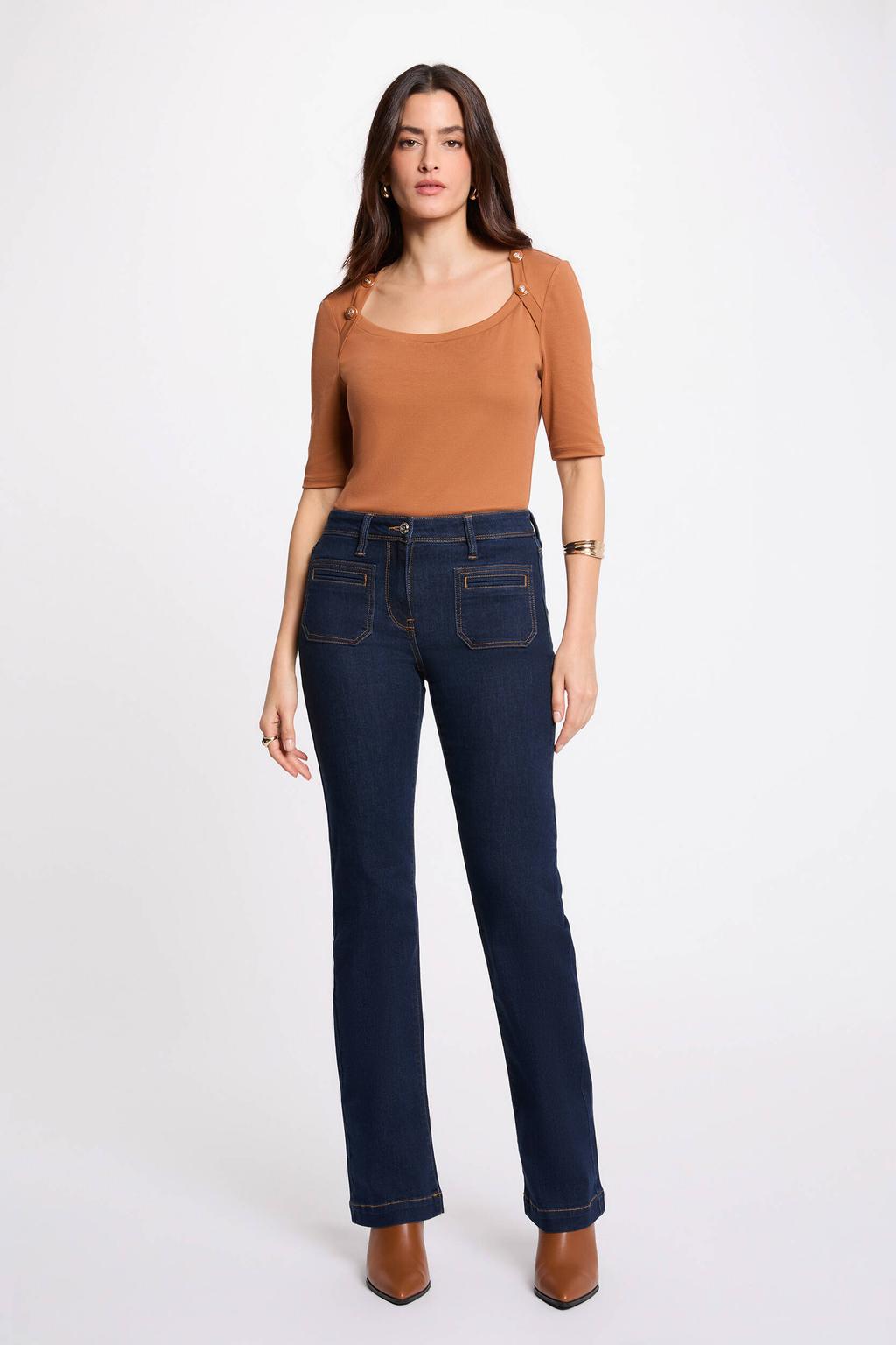 Camelkleurige dames Morgan top van viscose met effen, lange mouwen en boothals