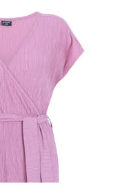 thumbnail: Roze dames Protest jurk van polyester met effen, korte mouwen, V-hals en striksluiting