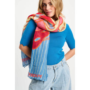 sjaal Urban Flora Stripes blauw/roze