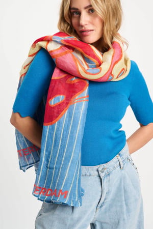 sjaal Urban Flora Stripes blauw/roze