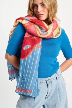 sjaal Urban Flora Stripes blauw/roze