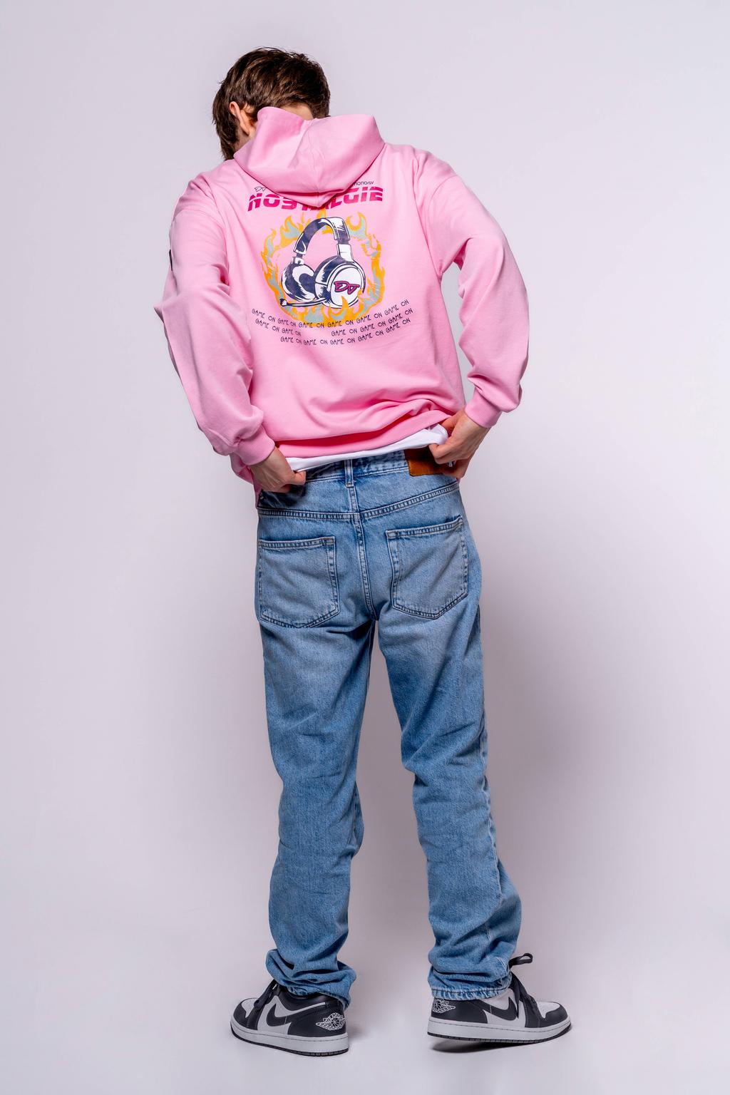 Roze jongens en meisjes No Way Monday X Job Dutchtuber hoodie van sweat materiaal met backprint, lange mouwen en capuchon