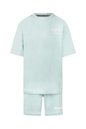 T-shirt + korte broek met backprint lichtblauw